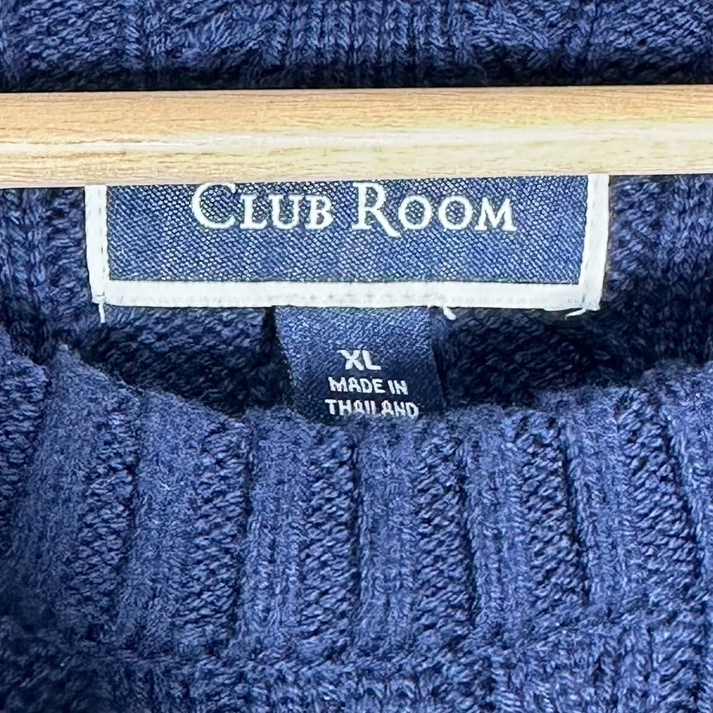 Club Room Mens XL Cable Knit Sweater Colorblock Navy‎ Green White Crew Cotton